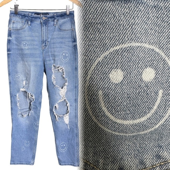 Hollister Denim - Hollister Ultra High Rise Distressed Smiley Faces Mom Jeans 27 5R